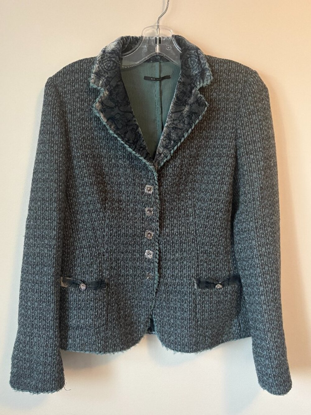 Elie Tahari 100% Wool Silk Lined Tweed Blazer Jacket Medium M